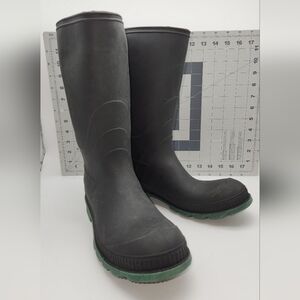 Women's Black Rubber Rain Mud Work Boots 12 Inch High SZ 10 Green Sole USA